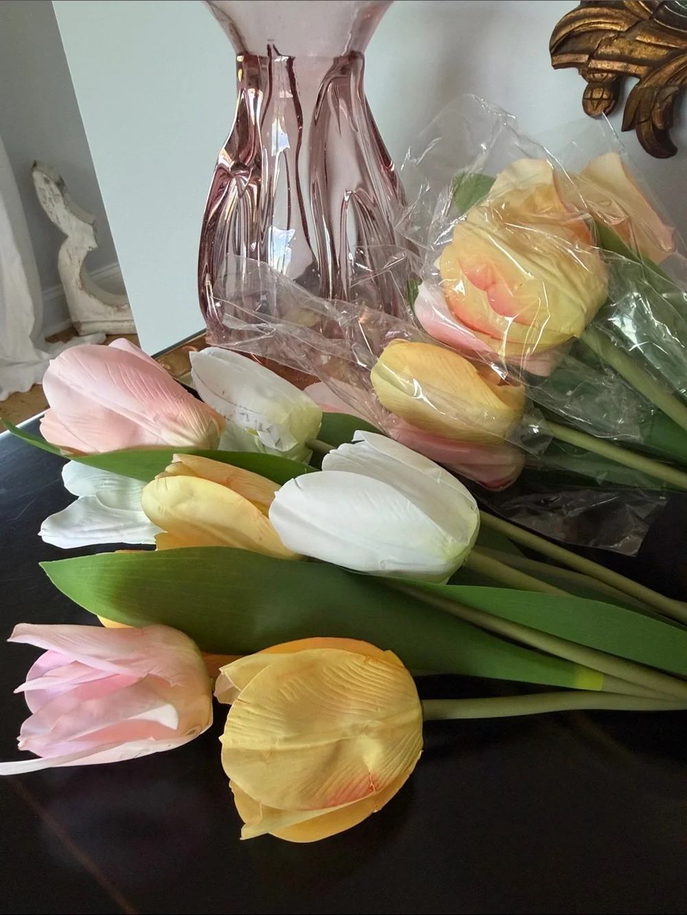 Tulips 18 Artificial Faux Pastel Stems Pink Yellow White
